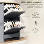 Meuble à chaussures 12 paires, armoire à chaussures étroite avec 2 tiroirs rabattables et étagères réglables, gris foncé-5