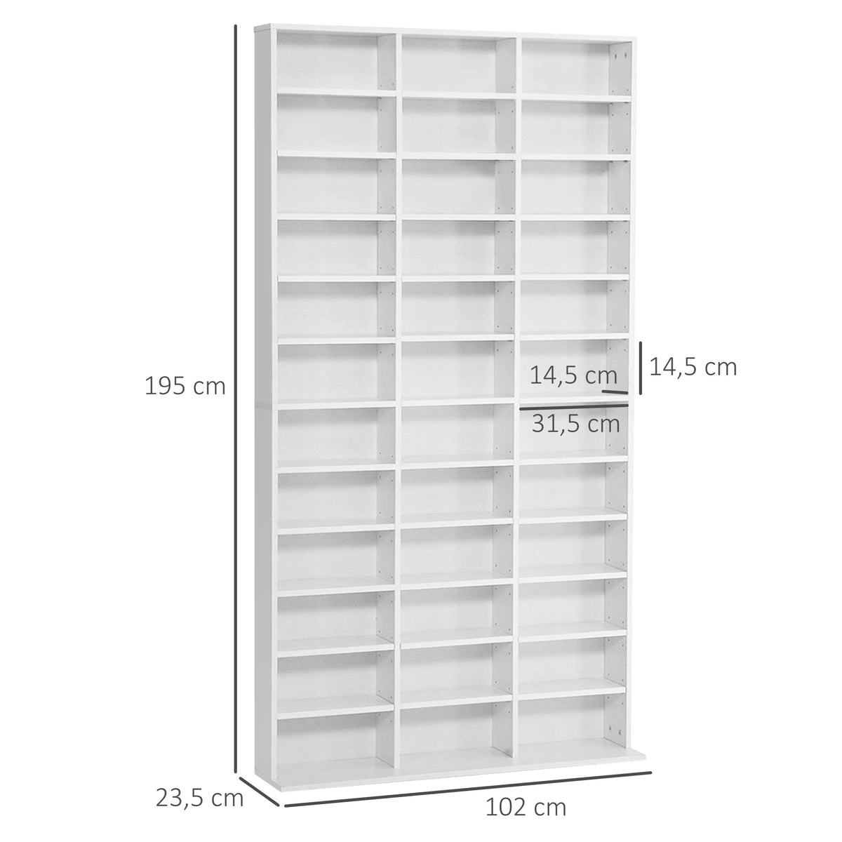 Étagère Rangement CD/DVD Meuble de Rangement pour 1116 CDs 36 Compartiments réglables en Hauteur Blanc-2