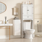 Meuble Mural de Salle de Bain, Étagère Réglable en Verre Trempé, Porte sans Poignée, Moderne, 30x23,4x71,2cm, Blanc-7