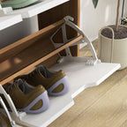 Meuble à chaussures 4 abattants 16 paires avec étagère réglable pieds en bois de pin 95 x 26 x 95 cm naturel-8