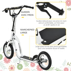 Trottinette enfants, grandes roues pneumatiques 12 pouce en caoutchouc, charge 100 kg, trottinette tout terrain avec double freins, hauteur réglable et béquille latérale, 5 à 12 ans, blanc-4