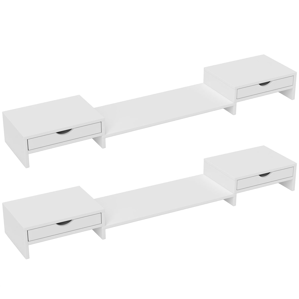 Rehausseur écran PC bureau support d'écran d'ordinateur de 60-116 cm avec 2 tiroirs, longueur et angle réglables-0
