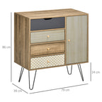 Meuble de rangement commode buffet 4 tiroirs 1 placard - pieds épingles à cheveux style bohème 79 x 39 x 86 cm marron-2
