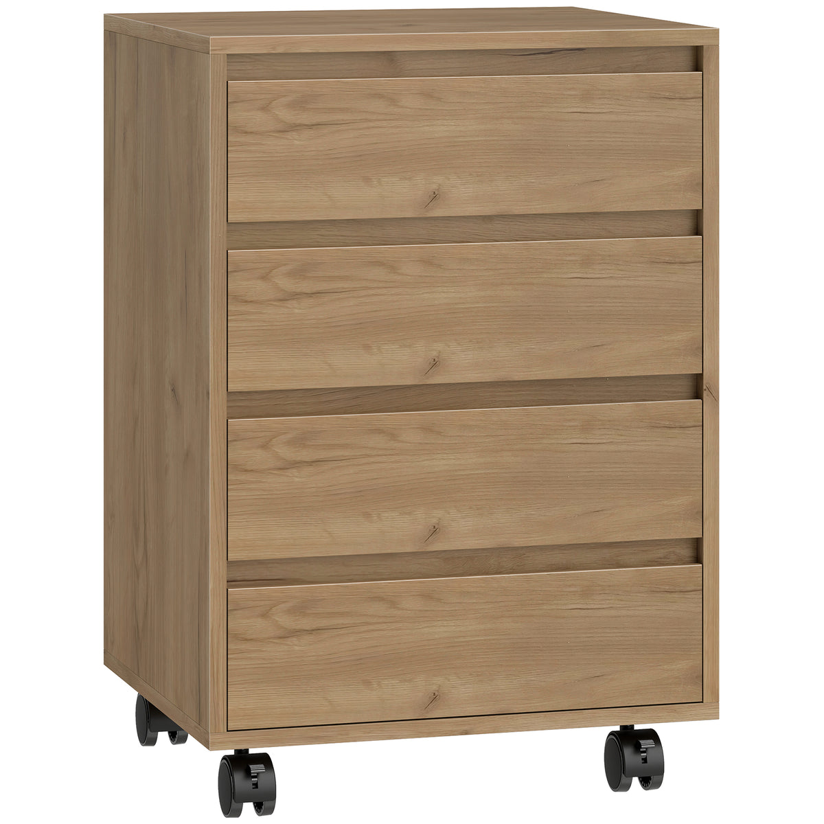 Caisson de bureau rangement bureau sur roulettes 4 tiroirs coulissants en bois aspect bois marron-0