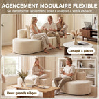 Canapé 3 Places Incurvé, Velours Côtelé 245cm, Canapé Salon, Assise Profonde, 2 Coussins, Compressé Sans Montage, Crème-3