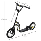 Trottinette enfants, grandes roues pneumatiques 12 pouce en caoutchouc, charge 100 kg, trottinette tout terrain avec double freins, hauteur réglable et béquille latérale, 5 à 12 ans, noir-2