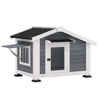 Niche pour Chien Extérieur Abri Jardin Surélevé Plancher Amovible Auvent de Porte et Toit Imperméable 98x76x69,5cm Gris-0