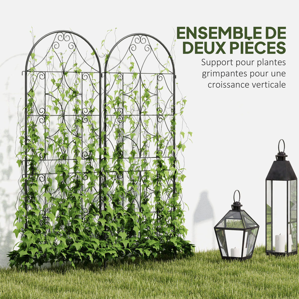 Support pour plantes grimpantes avec motif lot de 2 treillis de jardin pour vigne fleurs légumes métal 50 x 150 cm noir-3