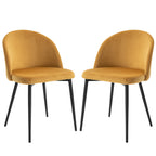 Lot de 2 chaises salle à manger chaise de cuisine scandinave chaise en velours rembourrée avec pieds effilés en métal, pour salon, salle à manger, jaune-0