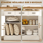 Buffet, meuble de rangement avec 2 portes, 2 tiroirs et étagère réglable, 68,6 x 35 x 90,3 cm, bois naturel et blanc-4