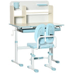 Ensemble bureau et chaise pour enfants hauteur réglable et plateau inclinable 0-60° table 80 x 52 x 88-109 cm bleu-0