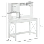 Bureau avec rangement bibliothèque en bois moderne avec étagères et grand plateau pour petits espaces maison chambre à coucher, 105 x 50 x 137,5 cm, blanc-2