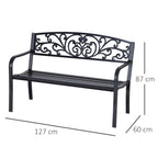 Banc de Jardin terrasse en Acier Fonte Noir 2 Places 127 x 60 x 87 cm Charge Max 240 Kg-2