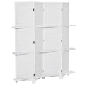 Paravent Intérieur en Bois 4 Panneaux 160 x 170 cm, Séparateur de Pièce Pliable avec 3 Étagères, Cloison de Séparation pour Salon, Chambre à Coucher, Maison, Blanc-0