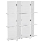 Paravent Intérieur en Bois 4 Panneaux 160 x 170 cm, Séparateur de Pièce Pliable avec 3 Étagères, Cloison de Séparation pour Salon, Chambre à Coucher, Maison, Blanc-0