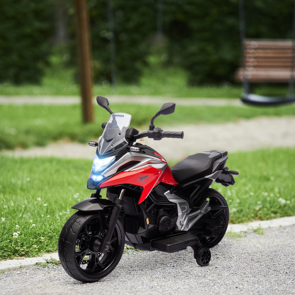 Moto électrique pour enfants 12V moto porteur Honda pour enfants 3 à 6 ans avec musique, phares rouge-1