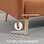 Canapé Convertible 2 Places Design scandinave Dossier inclinable 3 Positions Pieds Bois Tissu Aspect Lin marron-7