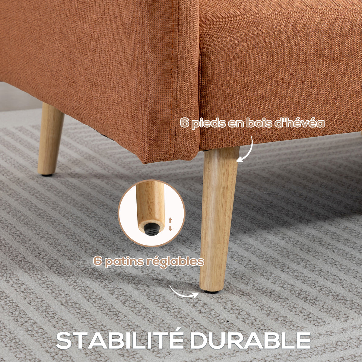 Canapé Convertible 2 Places Design scandinave Dossier inclinable 3 Positions Pieds Bois Tissu Aspect Lin marron-7