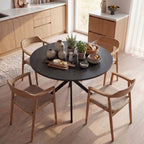 Table à Manger Ronde pour 4 Personnes 100 cm, Style Industriel avec Plateau Aspect Bois, Piètement Croisé en Acier, Noir-9