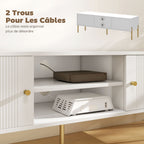 Meuble TV, meuble télé jusqu'à 65 pouces avec 2 portes, 2 compartiments ouverts, pieds en acier, 140x38x45,9cm, blanc-7