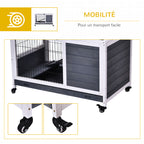 Clapier lapin intérieur, cage à lapins avec toit ouvrant, roulettes, plateau amovible et rampe, cage en bois, 90 x 53 x 59 cm, gris foncé et blanc-6