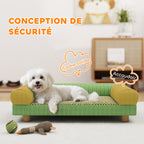 Canapé pour chien chat lit pour chien surélevé, assise de tapis frais, accoudoirs, en velours doux 63 x 41 x 17 cm, vert-4