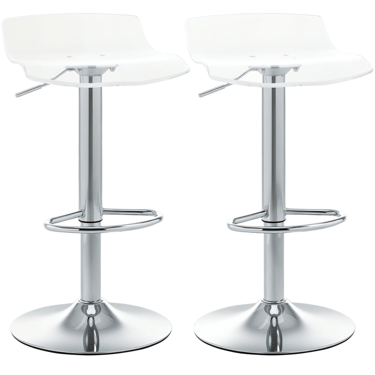 Lot 2 tabourets bar design contemporain assise acrylique piètement métal - pivotant repose-pieds - transparent-0