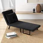 Fauteuil convertible 4 en 1 lit 1 place dossier 5 positions, accoudoirs en bois et coussin, tissu effet velours, noir-9