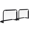 Lot de 2 Mini Cages de Football Pliables avec Filet et Piquets d'Ancrage au Sol, Métal Époxy et Oxford, 90x36x60cm, Noir-0