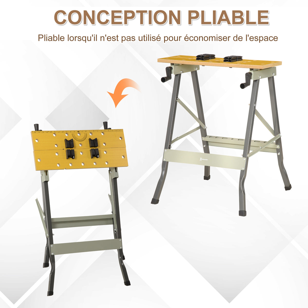 Établi pliant établi de serrage avec 4 serre-joints table de travail, charge 100 kg, 62,5x60,5x78,5cm, gris-3