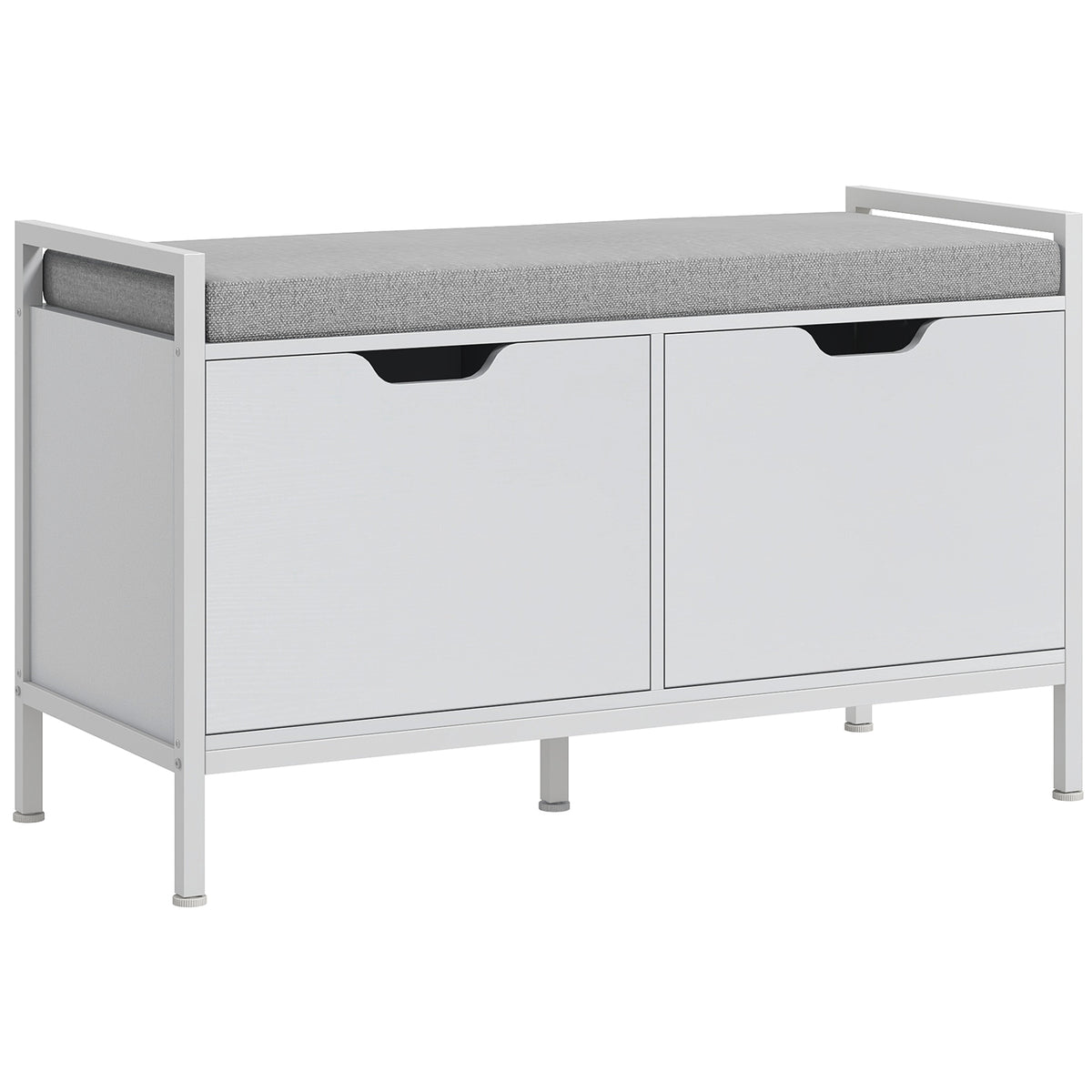 Banc meuble à chaussures, 2 placards, meuble d'entrée avec coussin rembourrée, 84l x 35P x 50H cm, blanc-0