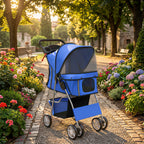 Poussette buggy pliable animaux porte-gobelet panier de rangement tissu 600D Oxford acier 75 x 45 x 97 cm bleu-1