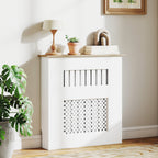 Couvercle de Radiateur en Bois à Lattes avec Détails Croisés et Étagère Supérieure, 78 x 19 x 81 cm, Blanc-9