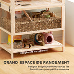 Cage pour hamster habitat pour rongeur 3 étages avec panneau acrylique et roue 80x53x117cm effet bois naturel-5