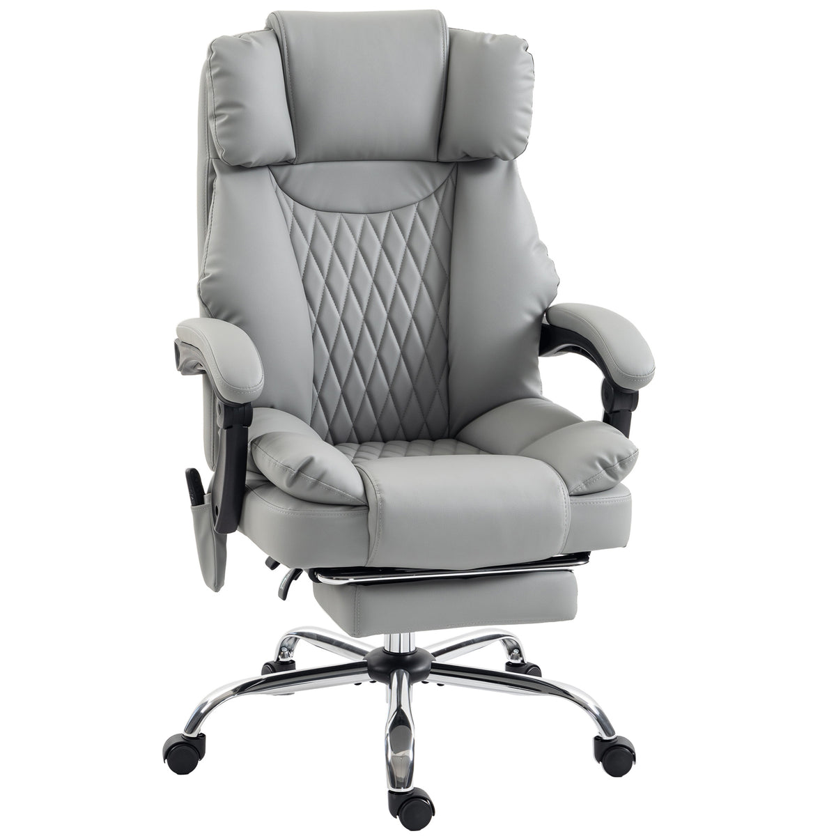 Fauteuil de Bureau Massant Vibrant et Chauffant, Chaise Bureau Ergonomique en PU, Dossier Inclinable, Appuie-Tête, Gris-0