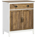 Buffet Salon, Meuble de Rangement avec 2 Portes, Tiroir, Étagère Réglable, 78,5 x 39 x 89,4 cm, Blanc et Chêne-0