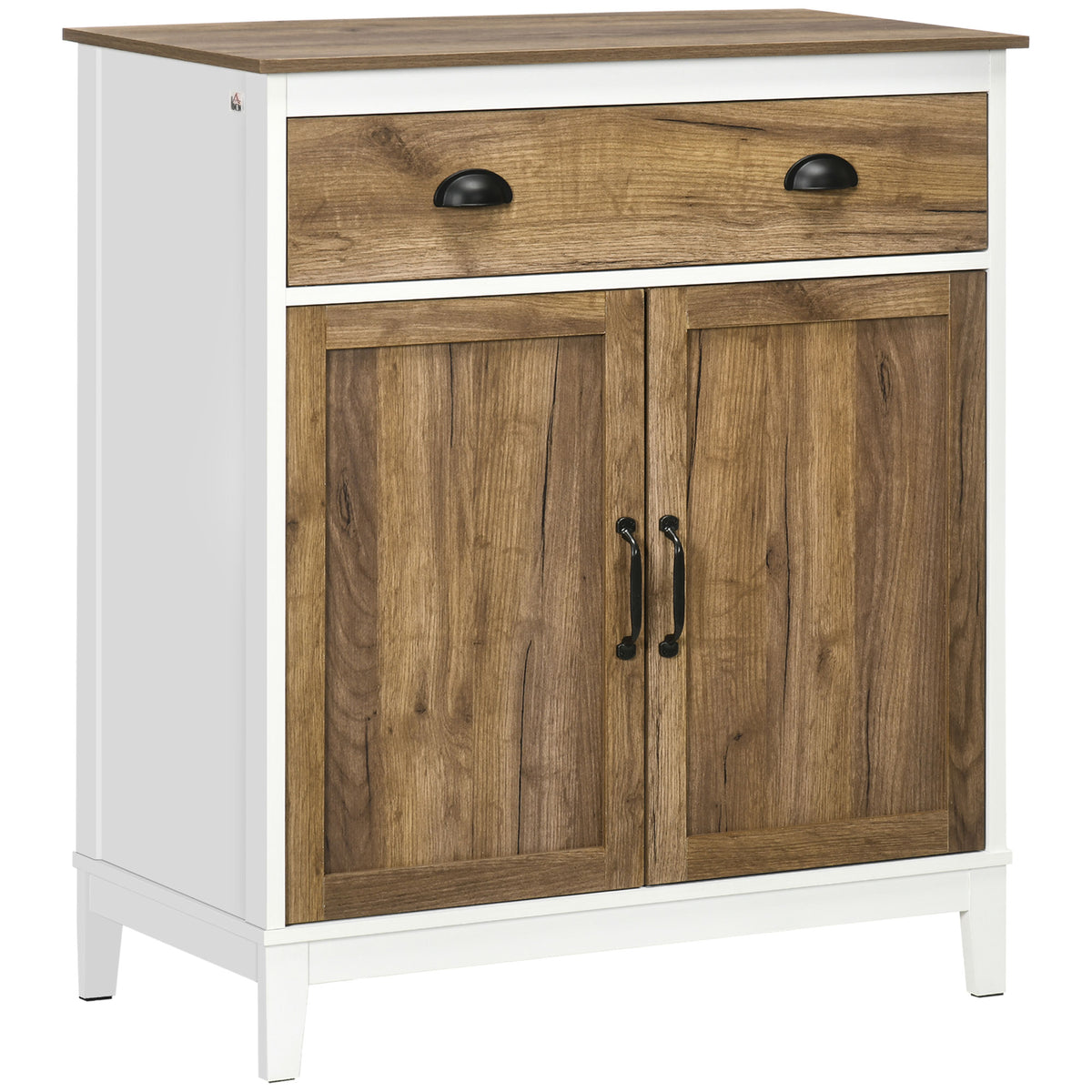 Buffet Salon, Meuble de Rangement avec 2 Portes, Tiroir, Étagère Réglable, 78,5 x 39 x 89,4 cm, Blanc et Chêne-0