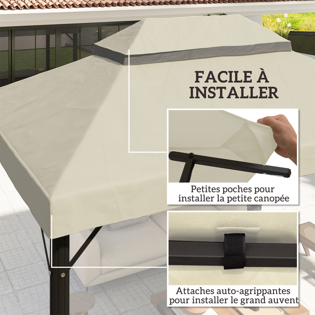 Toile pour tonnelle toile de rechange pour tonnelle à 2 niveaux protection UPF30+ trous de drainage 4 x 3 m crème-4