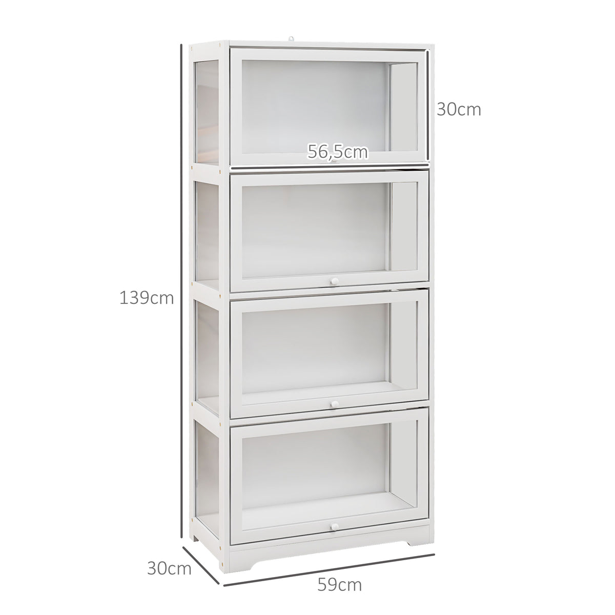 Vitrine pour collection buffet salon meuble de rangement à 4 niveaux avec portes à abattant, 59 x 30 x 139 cm, blanc-2
