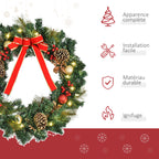 Couronne de Noël artificielle lumineuse avec 20 LED de 60 cm - décorée de houx et de pommes de pin-3
