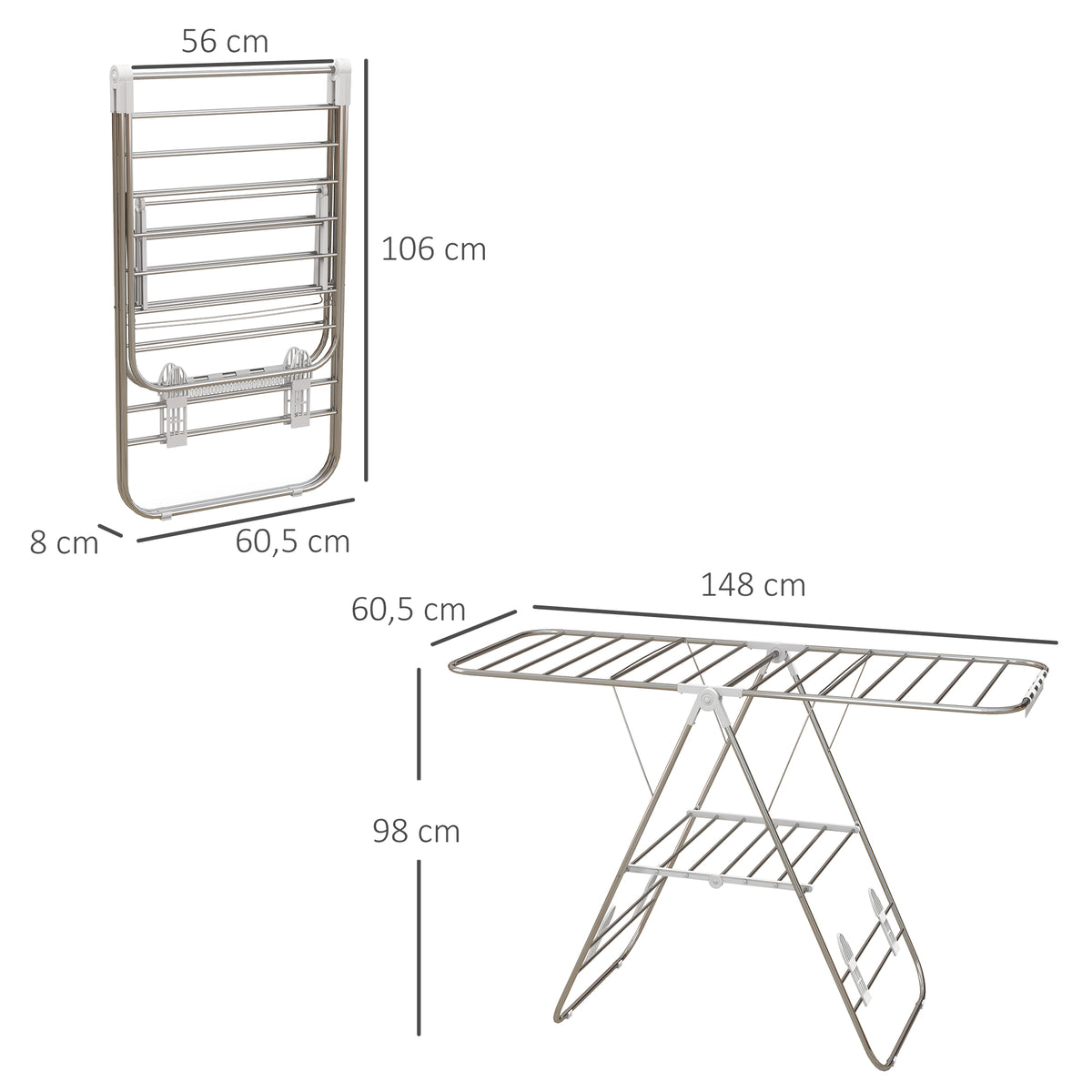 Séchoir à linge sur pieds pliable étendoir 2 niveaux ajustables dim. 148L x 60,5l x 98H cm-2