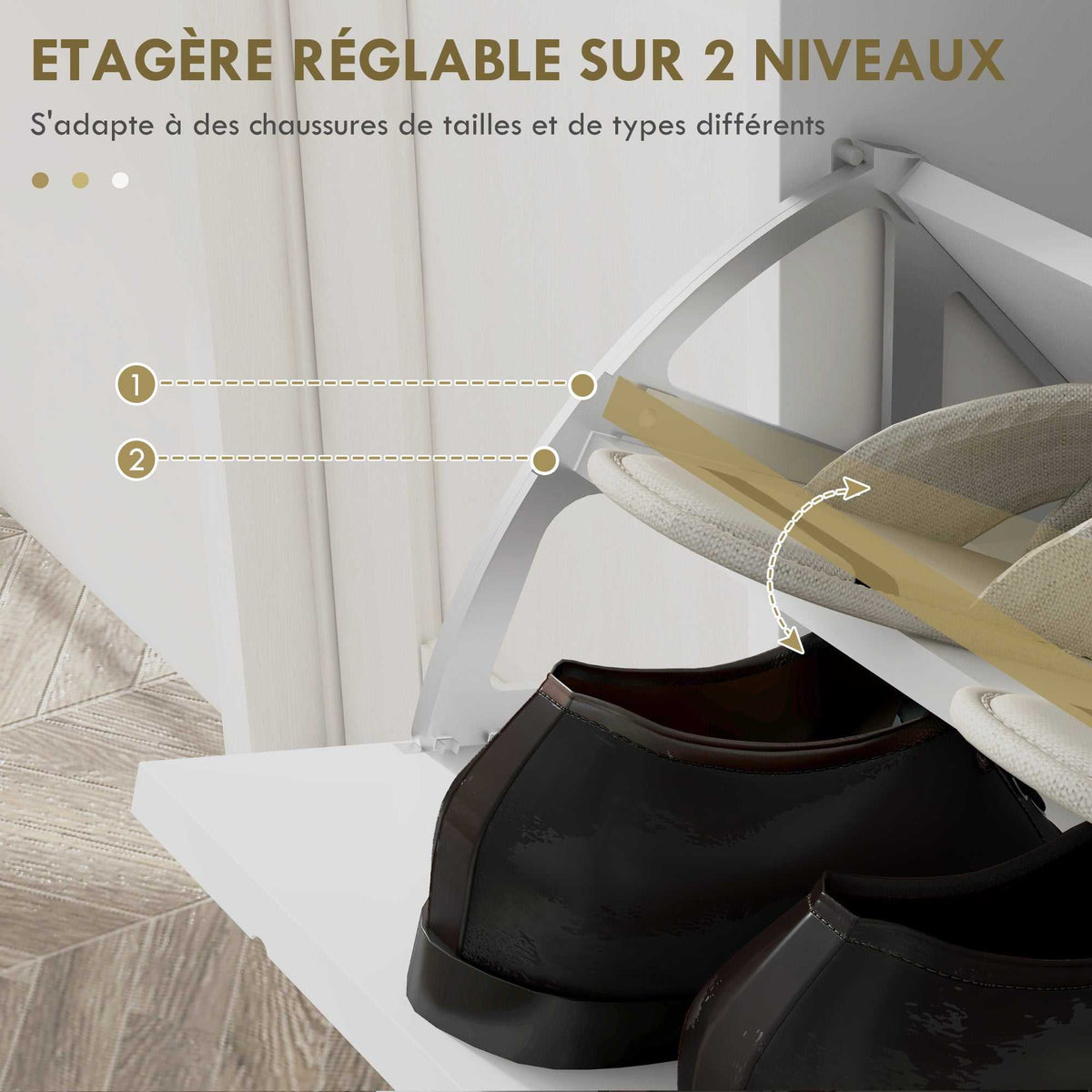 Meuble à chaussures 4 abattants, avec étagère réglable, rangement chaussure 106 x 24 x 102 cm, blanc-4