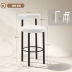 Lot de 2 tabourets de bar, chaises de bar en tissu bouclette avec dossier incurvé, repose-pieds, 50x52,5x98cm, blanc-2