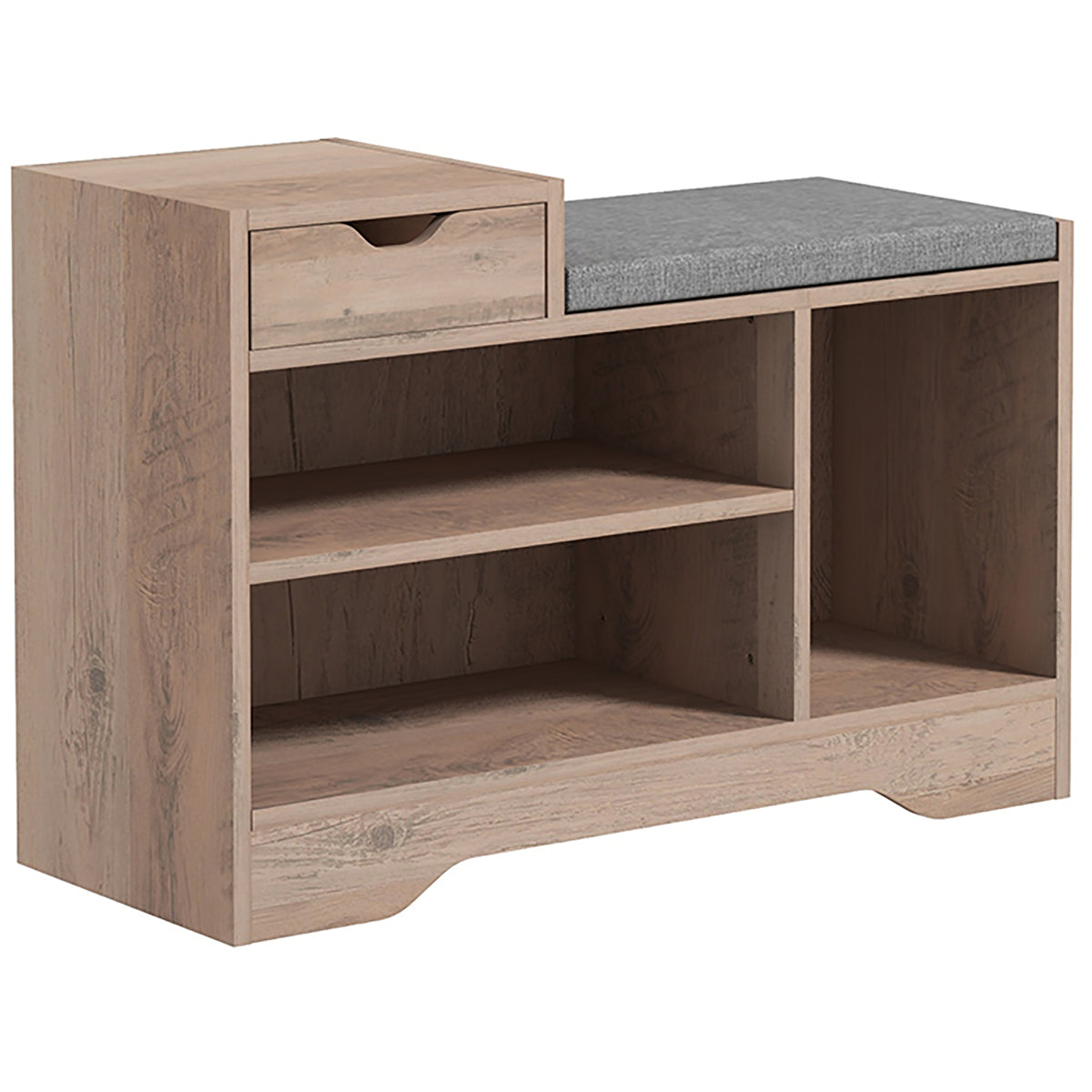 Banc à chaussures 1 tiroir et 3 compartiments, avec coussin rembourrée capacité 5 paires, 76,5 x 30 x 52 cm gris-0