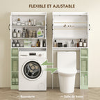 Meuble WC dessus de toilette meuble salle de bain avec placard à porte double et porte-papier 80x19,5x170cm blanc-4
