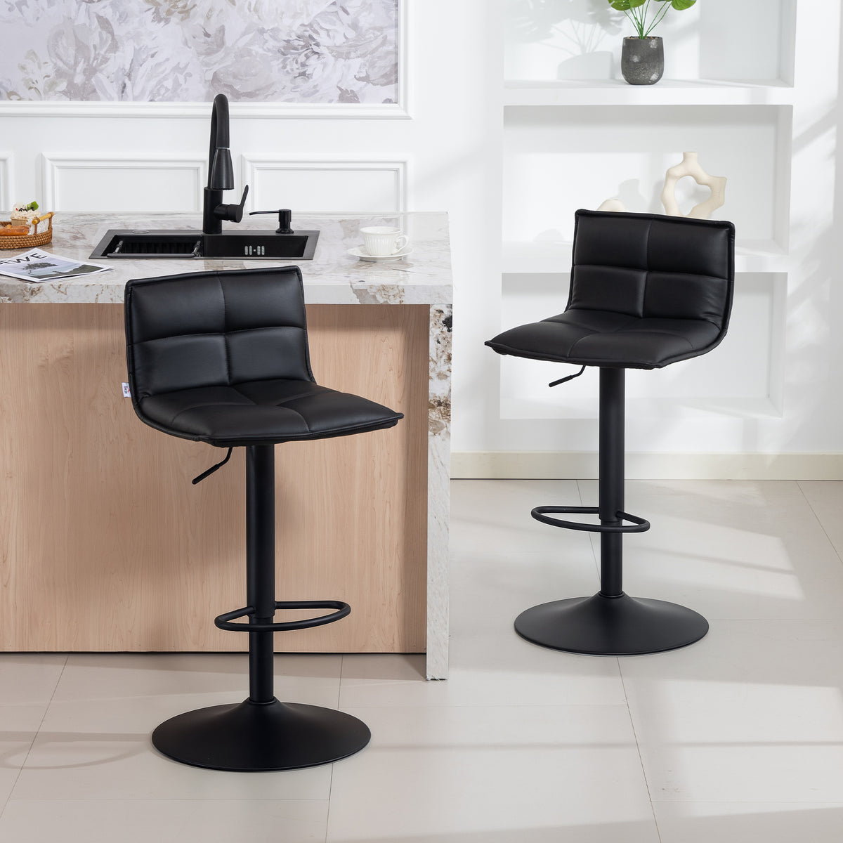Lot de 2 tabourets de bar, chaises de bar réglable en hauteur avec assise pivotant en PU 44 x 45 x 85-106 cm noir-9
