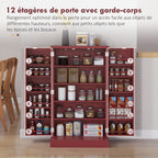 Armoire meuble de cuisine garde-manger 2 portes avec 5 étagères et 12 porte-épices - 60 x 30 x 104 cm - rouge-4