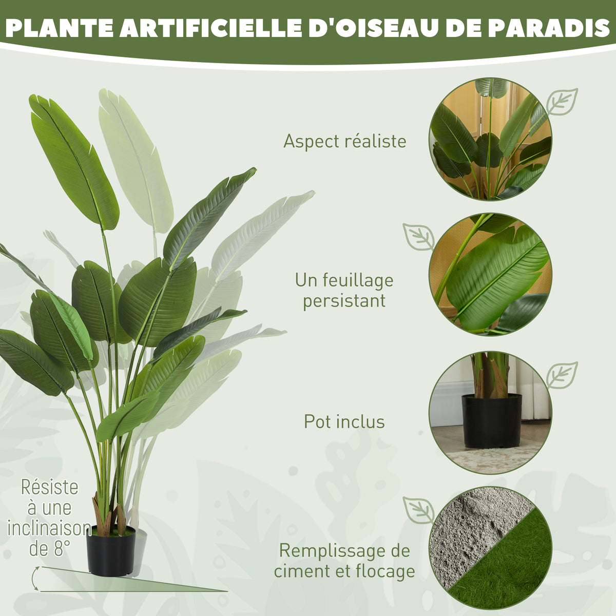 Plante artificielle intérieure 160 cm, arbre artificiel avec pot en plastique et terreau floqué, vert-3