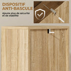 Meuble de Salle de Bain en Bois avec Étagère Réglable et Porte à Lamelles, Ouverture Pression, 34 x 23 x 84 cm, Naturel-8