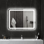 Miroir de salle de bain 60 x 80 cm, miroir LED mural avec 3 couleurs lumière, dimmable, mémoire, anti-buée, argent-1